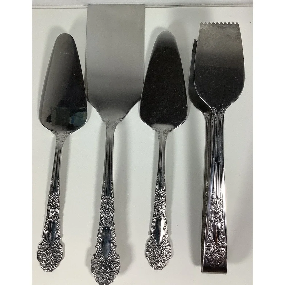 Reed & Barton RENAISSANCE Stainless‎ Glossy 4 Piece Pie Cake Tong Servers